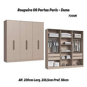 Roupeiro 06 Portas Paris 100% MDF - 7260M - Duna - Moveis Castro