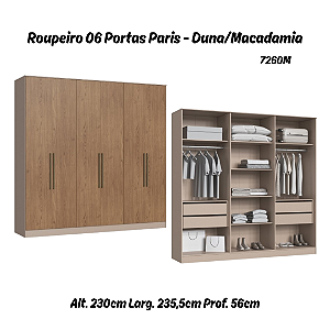 Roupeiro 06 Portas Paris 100% MDF - 7260M - Duna/Macadamia - Moveis Castro