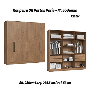 Roupeiro 06 Portas Paris 100% MDF - 7260M - Macadamia - Moveis Castro