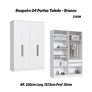 Roupeiro 04 Portas Toledo 100% MDF - 7255M - Branco - Móveis Castro