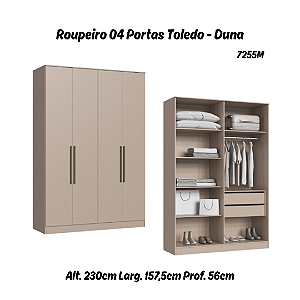 Roupeiro 04 Portas Toledo 100% MDF - 7255M - Duna - Móveis Castro