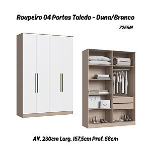 Roupeiro 04 Portas Toledo 100% MDF - 7255M - Duna/Branco - Móveis Castro