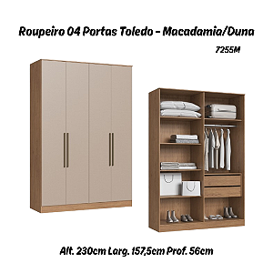 Roupeiro 04 Portas Toledo 100% MDF - 7255M - Macadamia/Duna - Móveis Castro