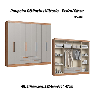 Roupeiro 08 Portas Vittorio - 9580A - Cedro/Cinza - Moveis Castro