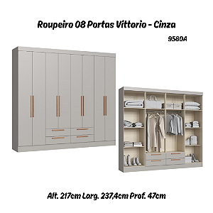Roupeiro 08 Portas Vittorio - 9580A - Cinza - Moveis Castro