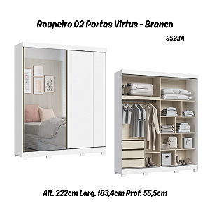 Roupeiro 02 Portas Virtus c/ Porta Espelho - 9523A - Branco - Moveis Castro