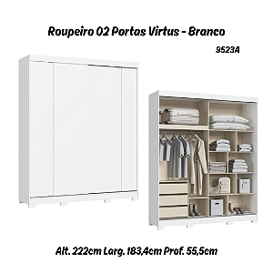 Roupeiro 02 Portas Virtus - 9523A - Branco - Moveis Castro