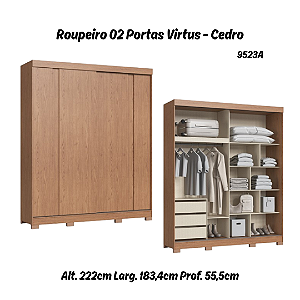 Roupeiro 02 Portas Virtus - 9523A - Cedro - Moveis Castro