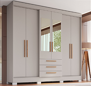 Roupeiro 06 Portas Londres c/ Espelho - 3230A - Cinza - Móveis Castro