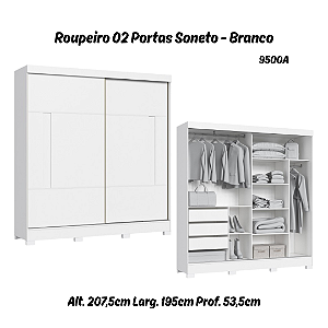 Roupeiro 02 Portas de Correr Soneto - 9500A - Branco - Moveis Castro