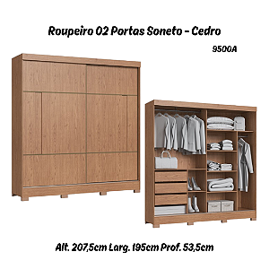 Roupeiro 02 Portas de Correr Soneto - 9500A - Cedro - Moveis Castro