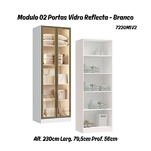 Módulo 02 Portas c/ Vidro Reflecta Requinte - 7220M1V2 - Branco - Moveis Castro