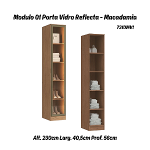Módulo 01 Porta c/ Vidro Reflecta Requinte - 7210MV1 - Macadamia - Móveis Castro