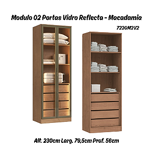 Módulo 02 Portas c/ Vidro Reflecta Requinte - 7220M2V2 - Macadamia - Moveis Castro
