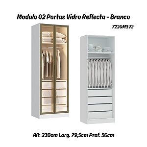 Módulo 02 Portas c/ Vidro Reflecta Requinte - 7220M3V2 - Branco - Moveis Castro