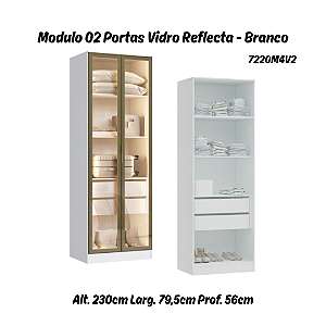 Módulo 02 Portas c/ Vidro Reflecta Requinte - 7220M4V2 - Branco - Moveis Castro