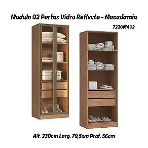 Módulo 02 Portas c/ Vidro Reflecta Requinte - 7220M4V2 - Macadamia - Moveis Castro