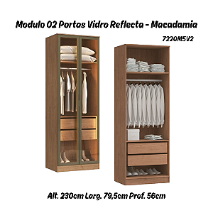 Módulo 02 Portas c/ Vidro Reflecta Requinte - 7220M5V2 - Macadamia - Moveis Castro