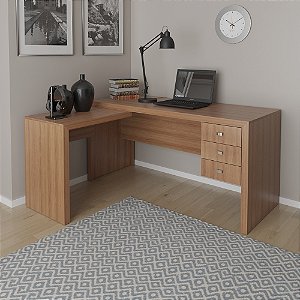 Mesa Escrivaninha de Canto c/ Gavetas - ME4106 - Amendoa - Tecno Mobili