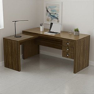 Mesa Escrivaninha de Canto c/ Gavetas - ME4106 - Nogal - Tecno Mobili