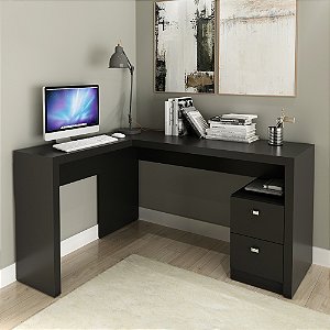 Mesa Escrivaninha de Canto c/ Gavetas - ME4129 - Preto - Tecno Mobili