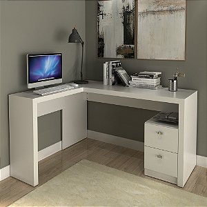 Mesa Escrivaninha de Canto c/ Gavetas - ME4129 - Branco - Tecno Mobili