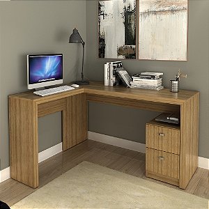 Mesa Escrivaninha de Canto c/ Gavetas - ME4129 - Amendoa - Tecno Mobili