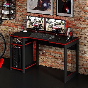 Mesa Escrivaninha Gamer - ME4152 - Preto/Vermelho - Tecno Mobili