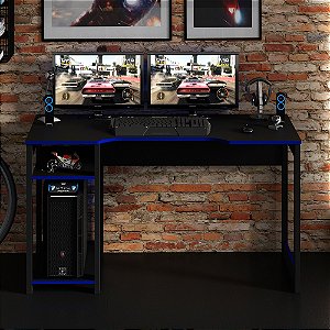 Mesa Escrivaninha Gamer - ME4152 - Preto/Azul - Tecno Mobili