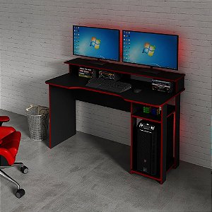 Mesa Escrivaninha Gamer - ME4153 - Preto/Vermelho - Tecno Mobili