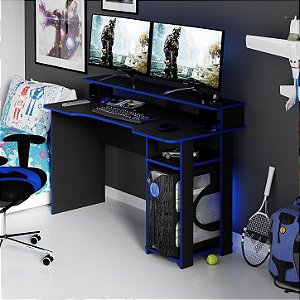 Mesa Escrivaninha Gamer - ME4153 - Preto/Azul - Tecno Mobili