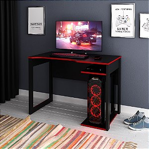 Mesa Escrivaninha Gamer - ME4161 - Preto/Vermelho - Tecno Mobili