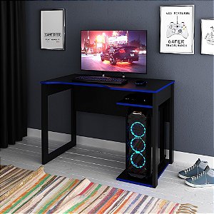 Mesa Escrivaninha Gamer - ME4161 - Preto/Azul - Tecno Mobili