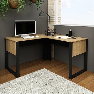 Mesa Escrivaninha de Canto - ME4181 - Amendoa/Preto - Tecno Mobili
