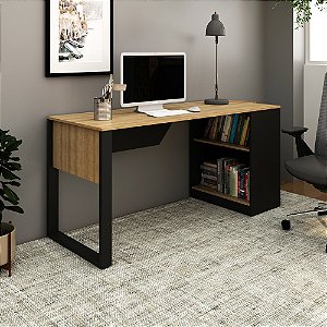 Mesa Escrivaninha c/ Prateleira - ME4182 - Amendoa/Preto - Tecno Mobili