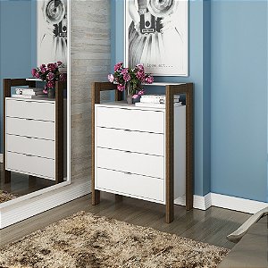 Comoda 04 Gavetas - AZ1012 - Nogal/Branco - Tecno Mobili