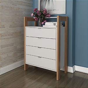 Comoda 04 Gavetas - AZ1012 - Amendoa/Branco - Tecno Mobili
