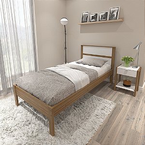 Cama de Solteiro - CM8004 - Amendoa/Branco - Tecno Mobili