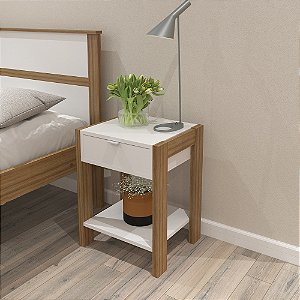 Mesa Cabeceira - AZ1016 - Amendoa/Branco - Tecno Mobili