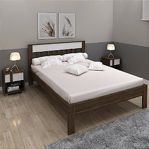 Cama de Casal - CM8007 - Nogal/Branco - Tecno Mobili