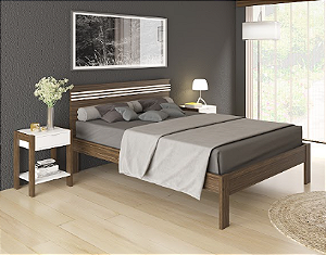 Cama de Casal - CM8009 - Nogal/Branco - Tecno Mobili