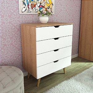 Cômoda 04 Gavetas - CM8026 - Amendoa/Branco - Tecno Mobili