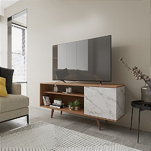 Rack com 01 Porta - R1486 - Amendoa/Marmore - Tecno Mobili
