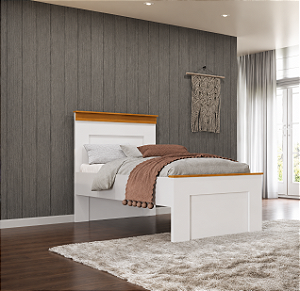 Cama de Solteiro England - Branco/Freijo - Moveis Primavera