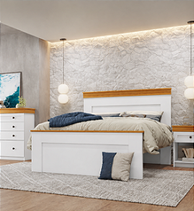 Cama de Casal England - Branco/Freijo - Moveis Primavera