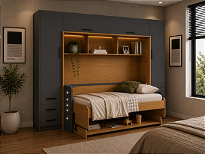 Conjunto Cama First + Combo 3 - Onix/Freijo - Móveis Primavera