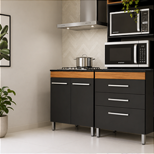Balcão para Cooktop Iris - Ref. SPA1-142 - Onix/Freijo - Primavera