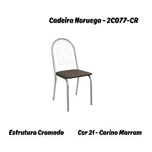 Par de Cadeiras Noruega - 2C077-CR - Corino Marrom - Kappesberg Crome
