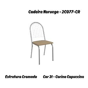 Par de Cadeiras Noruega - 2C077-CR - Corino Capuccino - Kappesberg Crome