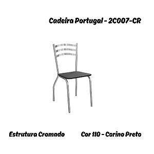 Par de Cadeiras Portugal - 2C007-CR - Corino Preto - Kappesberg Crome